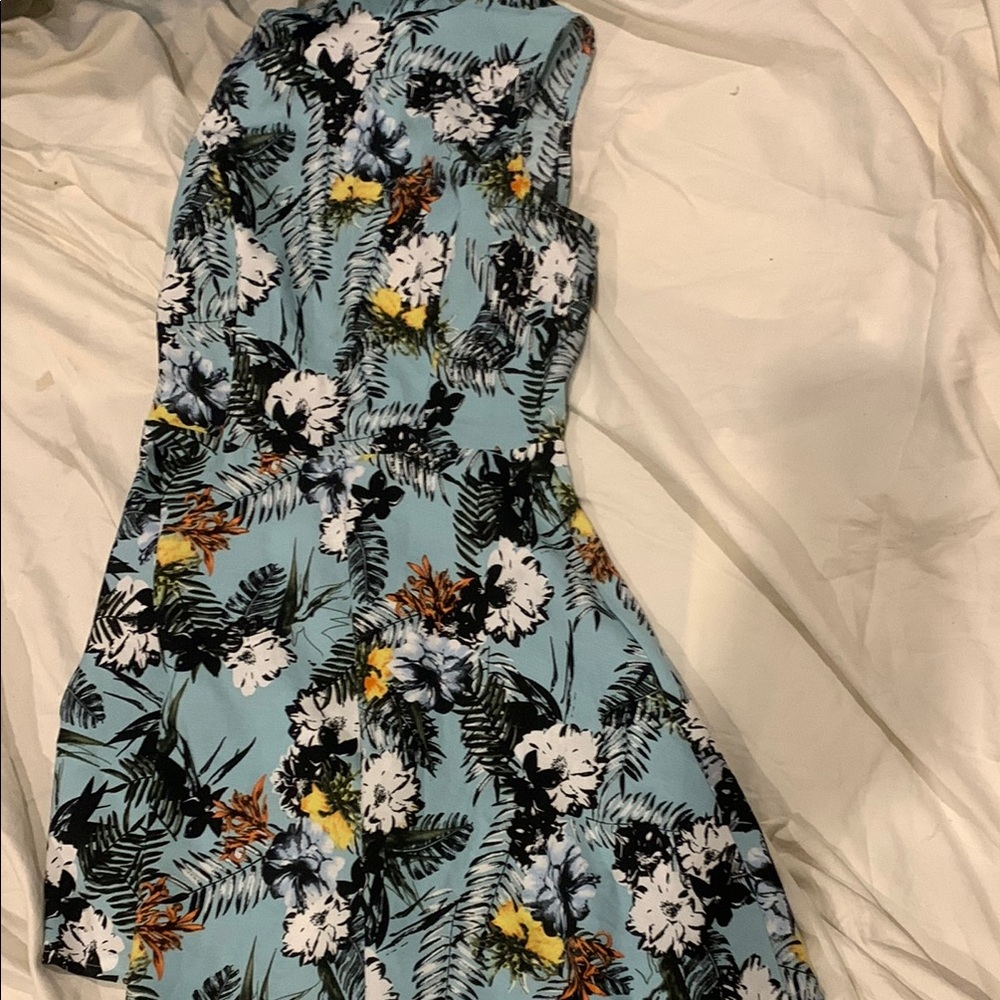 Floral Sleeveless Dress - Blue and Yellow